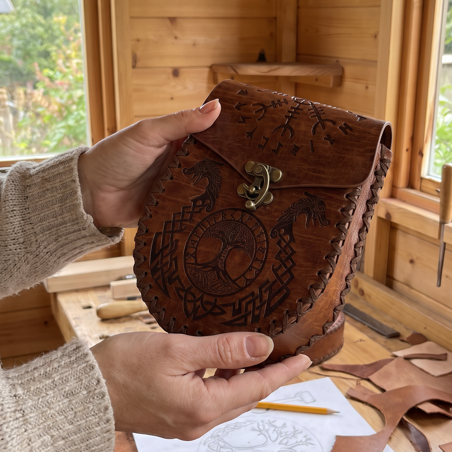 The Völva — Norse Leather Belt Pouch